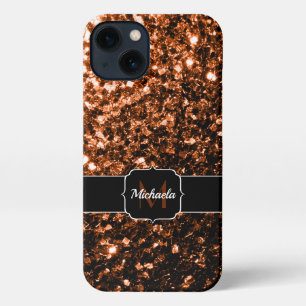 Bronze-braune Imitate Glitzer glänzen Monogramm iPhone Hülle
