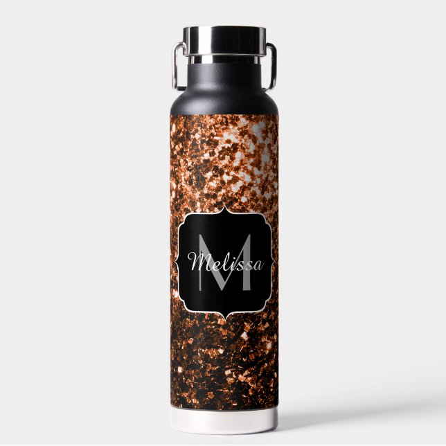 Bronze-braune Imitate Glitzer glänzen Monogramm Trinkflasche (Vorne)