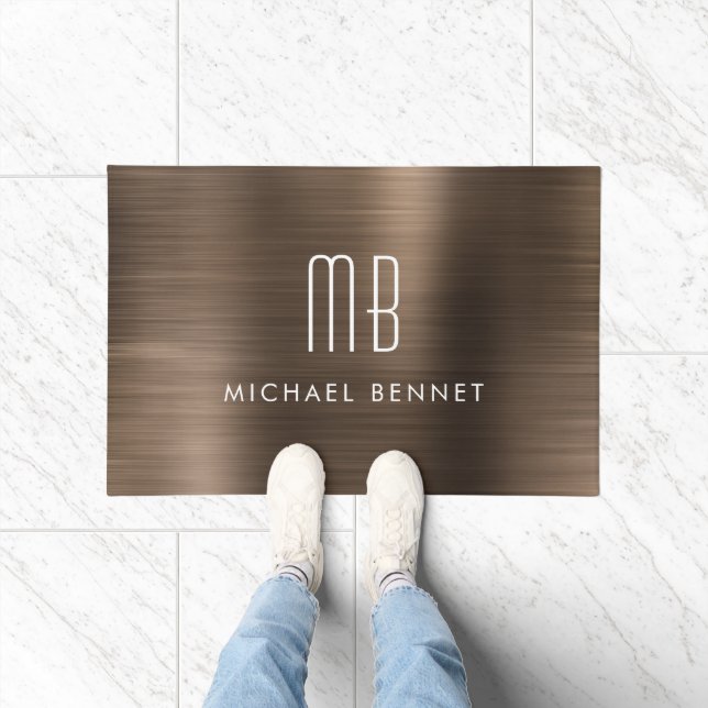 Bronze Brown Brushed Metal Monogram Fußmatte (Indoor)