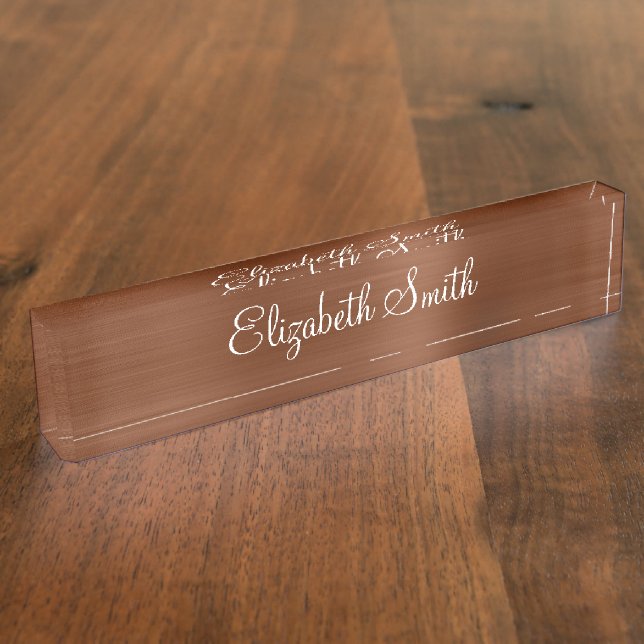 Bronze Brown Faux Metallic Foil Namensplakette (Seite)