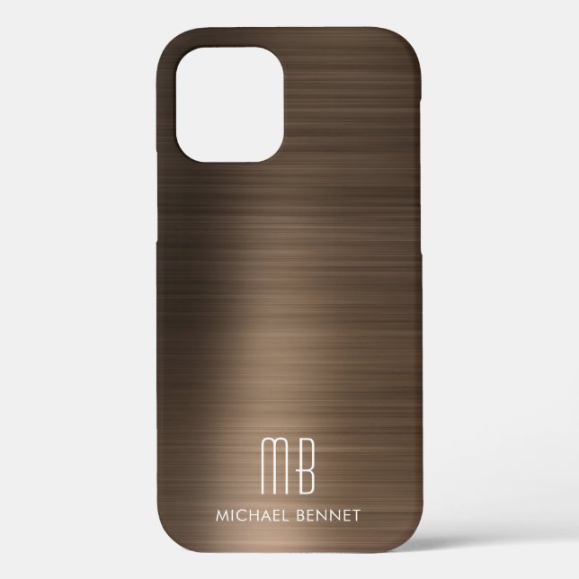 Bronze Brown Metallic Monogram Case-Mate iPhone Ca Case-Mate iPhone Hülle (Rückseite)