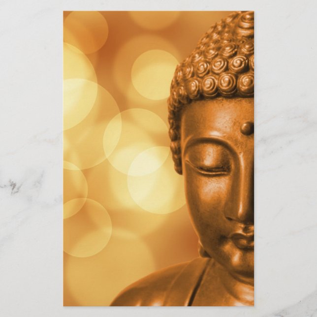 Bronze-Buddha-Statue mit Golden Bokeh-Hintergrund Briefpapier (Vorderseite)