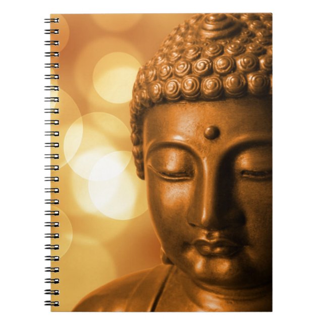 Bronze-Buddha-Statue mit Golden Bokeh-Hintergrund Notizblock (Vorderseite)