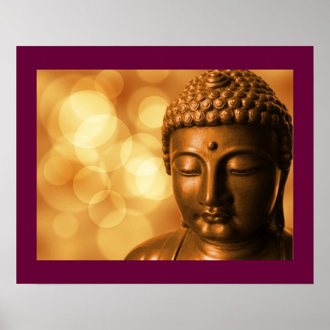 Bronze-Buddha-Statue mit Golden Bokeh-Hintergrund Poster (Vorne)