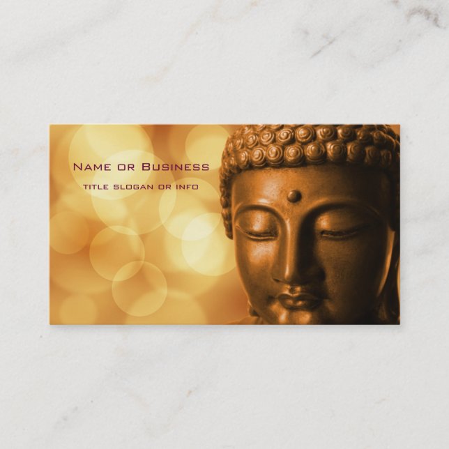 Bronze-Buddha-Statue mit Golden Bokeh-Hintergrund Visitenkarte (Vorderseite)