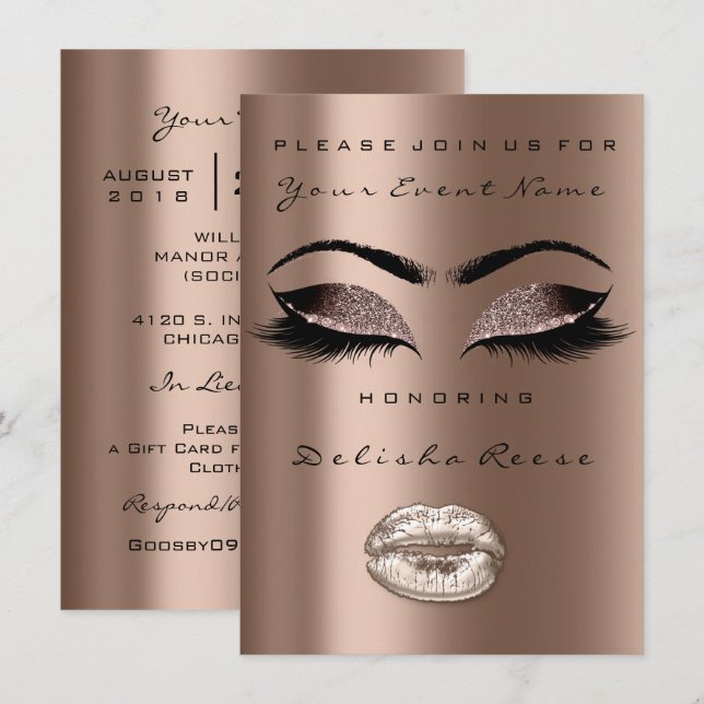 Bronze Coffee Black Glitzer Bridal 16. Einladung (Vorne/Hinten)