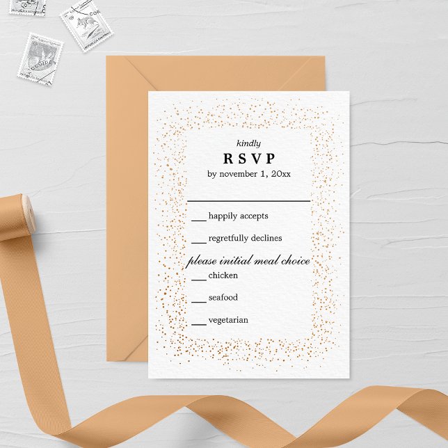 Bronze Confetti Burst Wedst Carte RSVP (Créateur téléchargé)