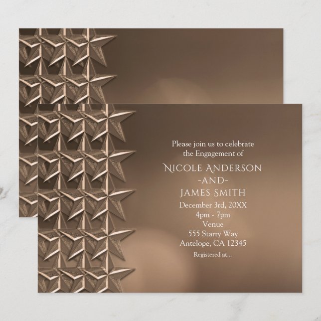 Bronze Copper Stars Bokeh Verlobung Einladung (Vorne/Hinten)