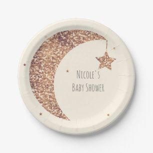 Bronze Cream Moon & Stars Babydusche Pappteller