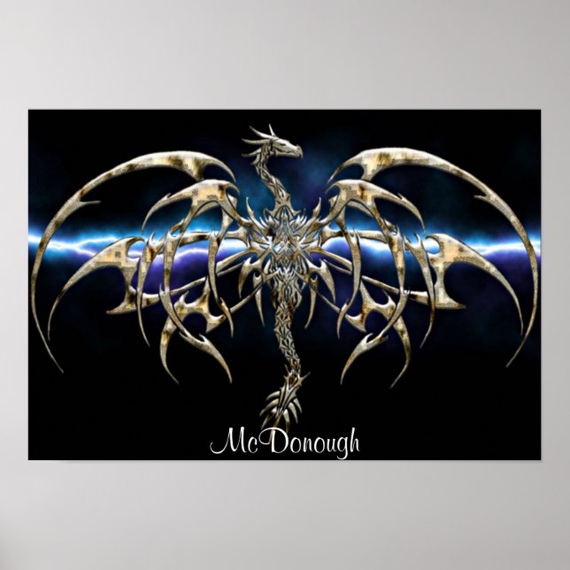 Bronze Dragon auf dem Blitzstrahl Poster (Vorne)