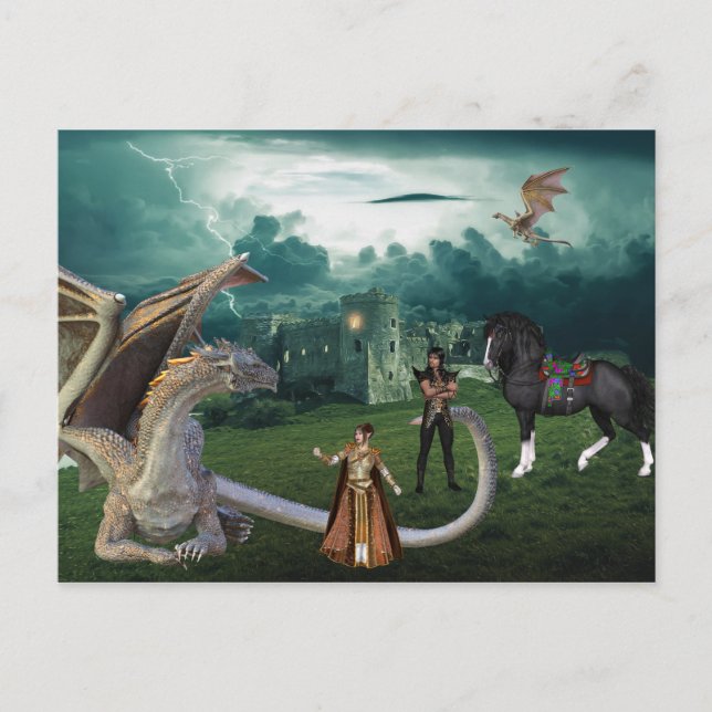 Bronze Dragon Elf Fantasy Postkarte (Vorderseite)