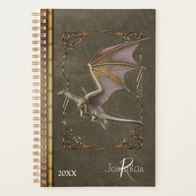 Bronze Dragon erschütterten antiken Lederlook Planer (Vorderseite)