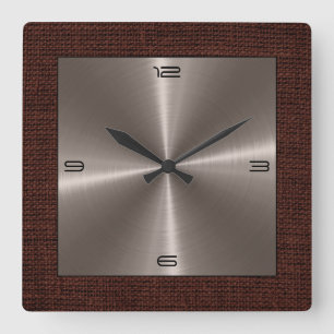 Bronze-Edelstahl Moderne Burlap-Grenze Quadratische Wanduhr