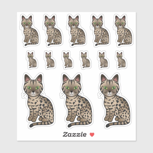 Bronze Egyptian Mau Niedlicher Cartoon Katzen Aufkleber (Blatt)
