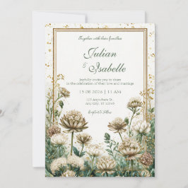Bronze Emerald Watercolor Astrantia Wedding Einladung