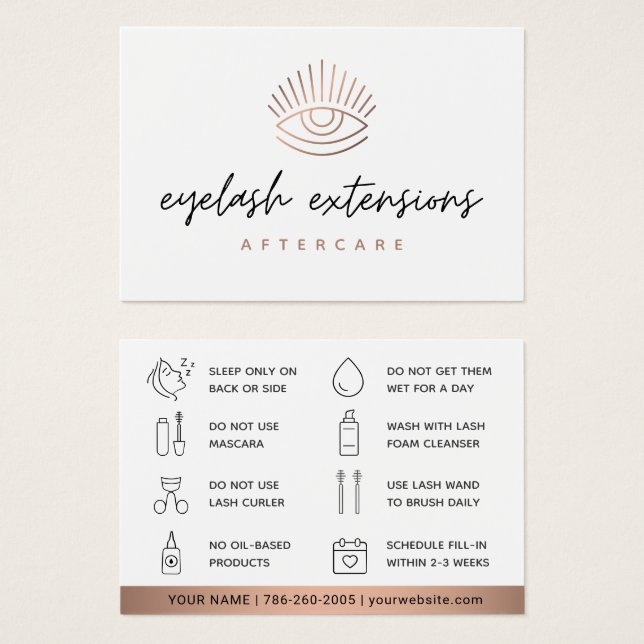 Bronze Eyelash Extensions Lash Aftercare Card (Vorne & Hinten)