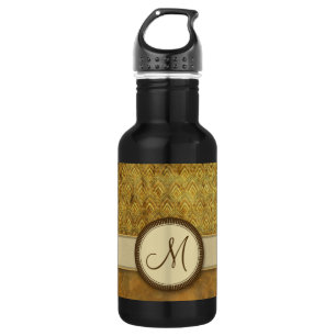 Bronze-Federmuster mit Monogramm Trinkflasche