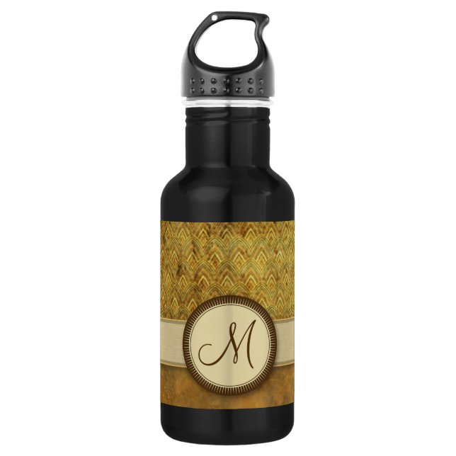 Bronze-Federmuster mit Monogramm Trinkflasche (Vorderseite)