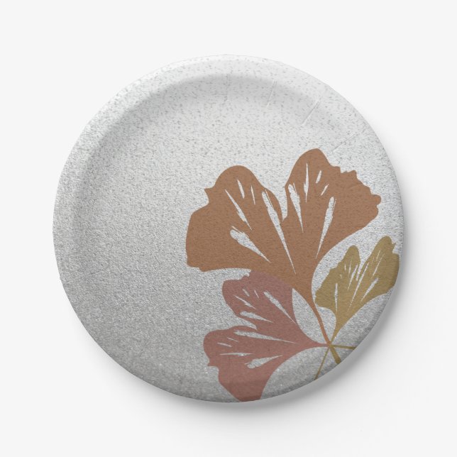 Bronze-Ginkgo-Blätter zum Muster des Silbereffekts Pappteller (Vorderseite)