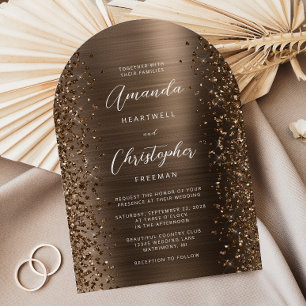 Bronze Glam gebürstete Metall-Glitter-Bogen-Hochze Einladung