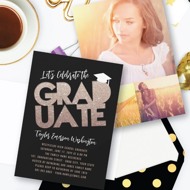 Bronze Glitzer Graduate Cutout Graduation Party Einladung (Von Creator hochgeladen)