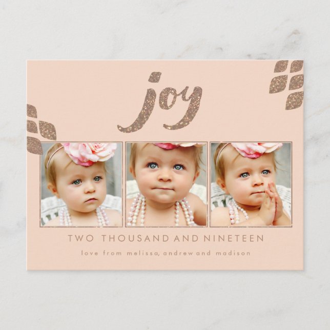 Bronze Glitzer Peach Joy Xmas Foto Frame Postkarte (Vorderseite)