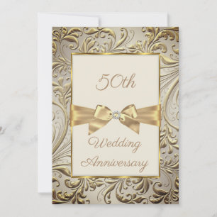Bronze Gold Bow Floral Swirl zum 50-jährigen Jubil Einladung
