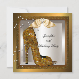 Bronze Gold Cream High Heel Shoe Geburtstagsparty Einladung