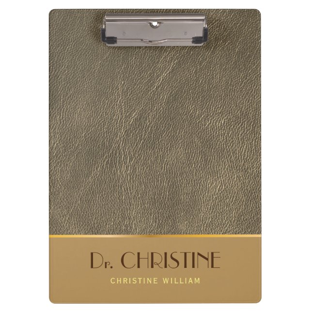 Bronze Gold Leather Brown Individuelle Name Elegan Klemmbrett (Vorderseite)