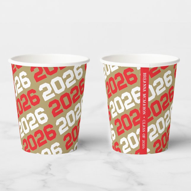 Bronze Gold & Red Class Year Abschluss Pappbecher (Von Creator hochgeladen)