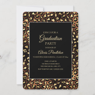 Bronze Gold Schwarz Leopard Gepard Abschlussfeier Einladung