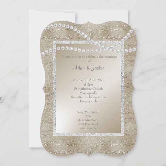 Bronze Gold Sparkle Pearl ELEGANT CLASSY WEDY Einladung (Vorderseite)