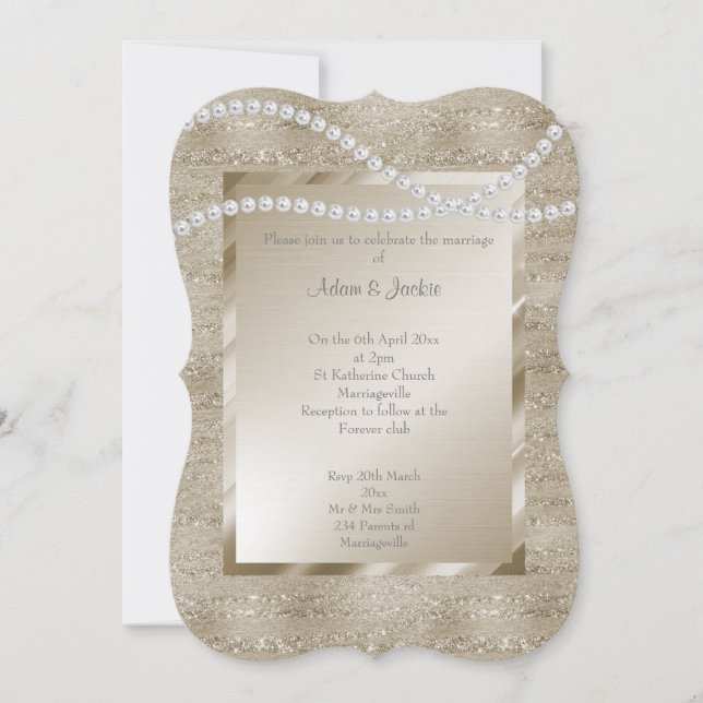Bronze Gold Sparkle Pearl ELEGANT CLASSY WEDY Einladung (Vorderseite)