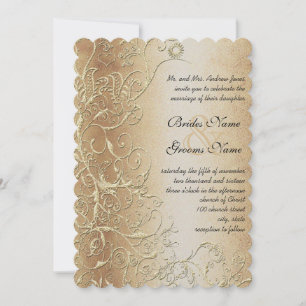 Bronze Gold und Black Love Bird Swirls Hochzeit Einladung