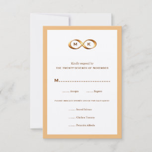 Bronze Gold Unfinity Hand Clasp Wedding RSVP Card Karte