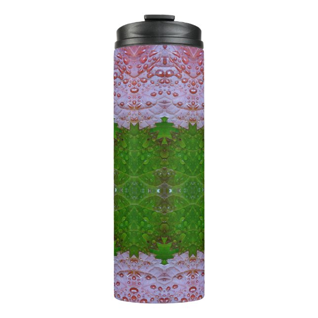 Bronze & Green Blätter Ikat Thermosbecher (Vorderseite)