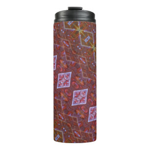 Bronze & Green Leaf Ikat 12 Thermosbecher
