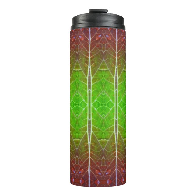 Bronze & Green Leaf Ikat 2 Pouf Thermosbecher (Vorderseite)