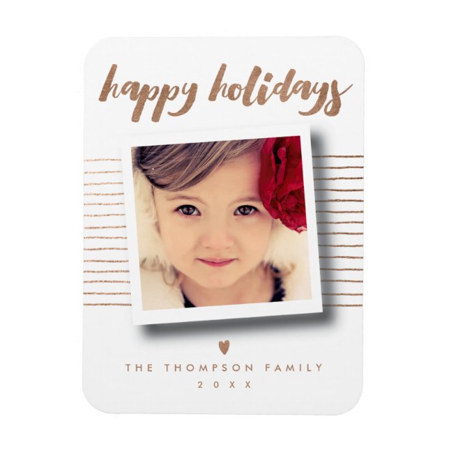 Bronze Happy Holidays Script Christmas Photo Card Magnet (Vertikal)