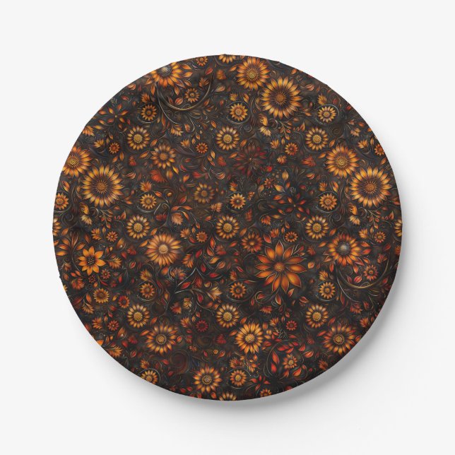 Bronze Herbstweine Papierplatte Pappteller (Vorderseite)