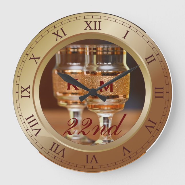 Bronze-Hochzeitsszenario-Jubiläum Kupfer Gold Brow Große Wanduhr (Vorderseite)