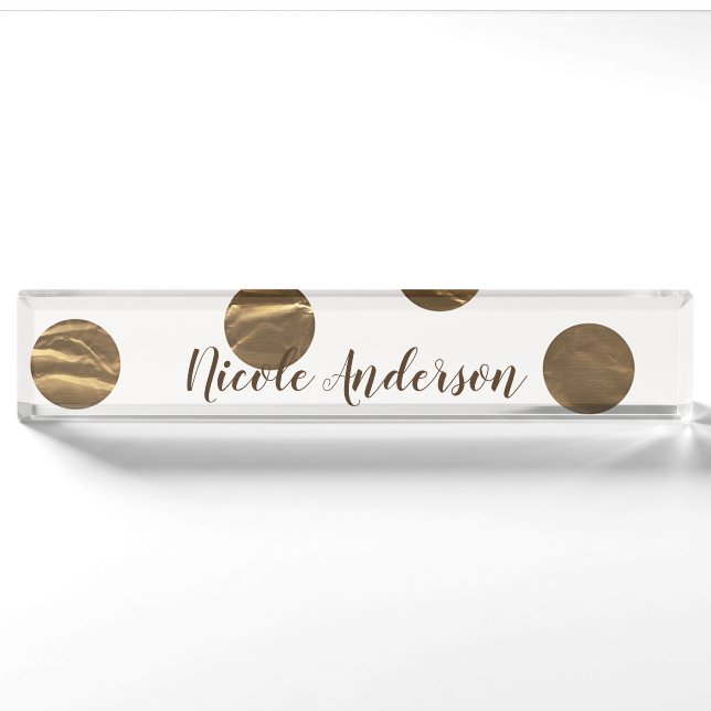 Bronze Imitate Shine Polka Dots Modern Trendy Chic Namensplakette (Vorderseite)