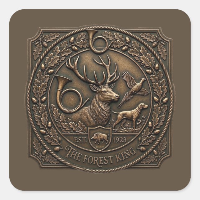 Bronze-Jagdhütte-Emblem  Quadratischer Aufkleber (Vorderseite)