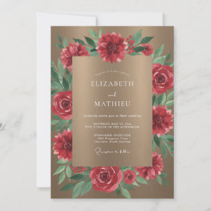 Bronze-Karmesinrote-Petal-Hochzeit Einladung