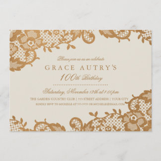 Bronze Lace 100. Geburtstag Einladung