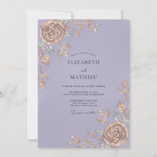 Bronze-Lila-Blatt-Hochzeit Einladung