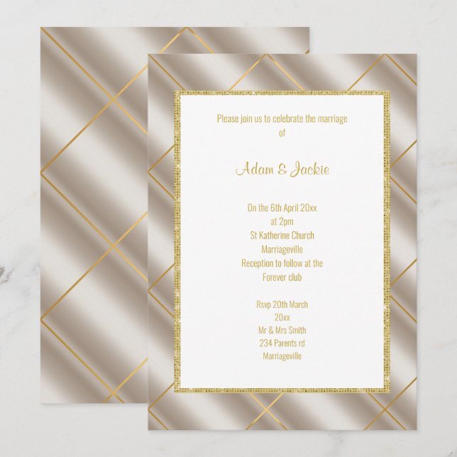 BRONZE METALLIC MARIAGE 2 INVITATION (Devant / Derrière)