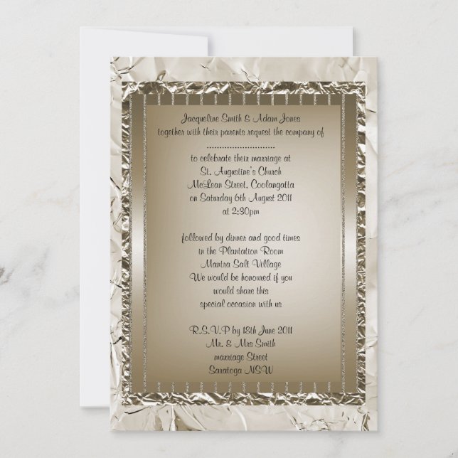 Bronze metallische elegante Hochzeitskunst laden e Einladung (Vorderseite)
