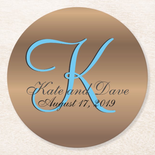 Bronze Monogram Phantastisch Fab Runder Pappuntersetzer (Vorderseite)