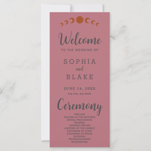 Bronze Moon Phases Rose Gold Wedding Program (Vorderseite)